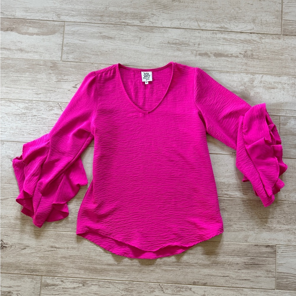 Ivy Jane Vibrant Pink Ruffle Sleeve Blouse